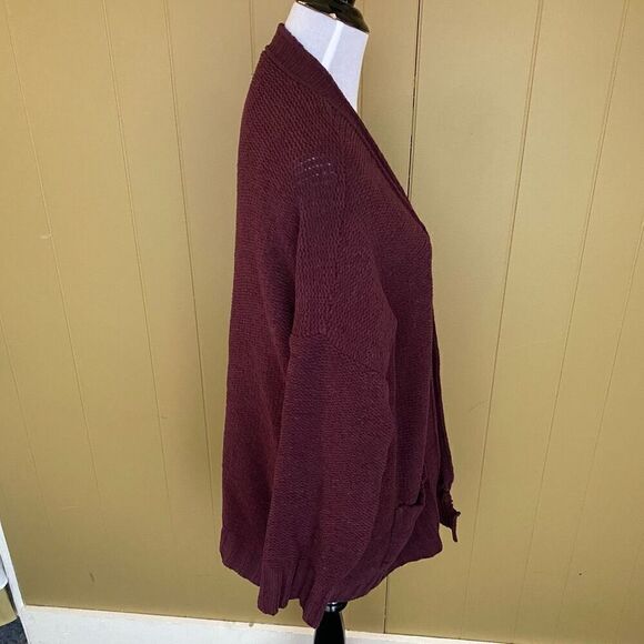 American Eagle women M open front cardigan with front pockets burgundy - Picture 5 of 10